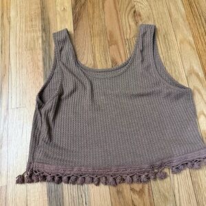 SHEIN Brown Textured Tank Top with Tassel Detail
